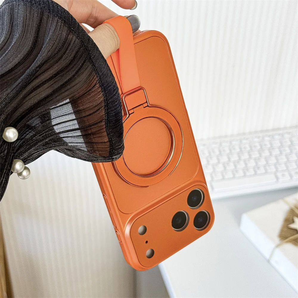 Funda de teléfono con soporte plegable magnético con correa de muñeca suave de lujo para iPhone 17 16 15 14 13 12 11 Pro Max Air Plus cubierta protectora de lente - imagen 4