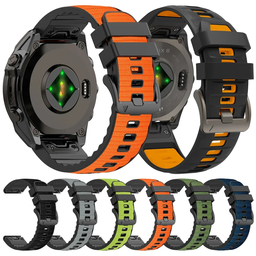 Correa de silicona de nailon QuickFit de 22mm y 26mm para Garmin Fenix 8 PRO 7 7X 6 6X 5X/MARQ/Forerunner 970 965 955 945 pulsera deportiva