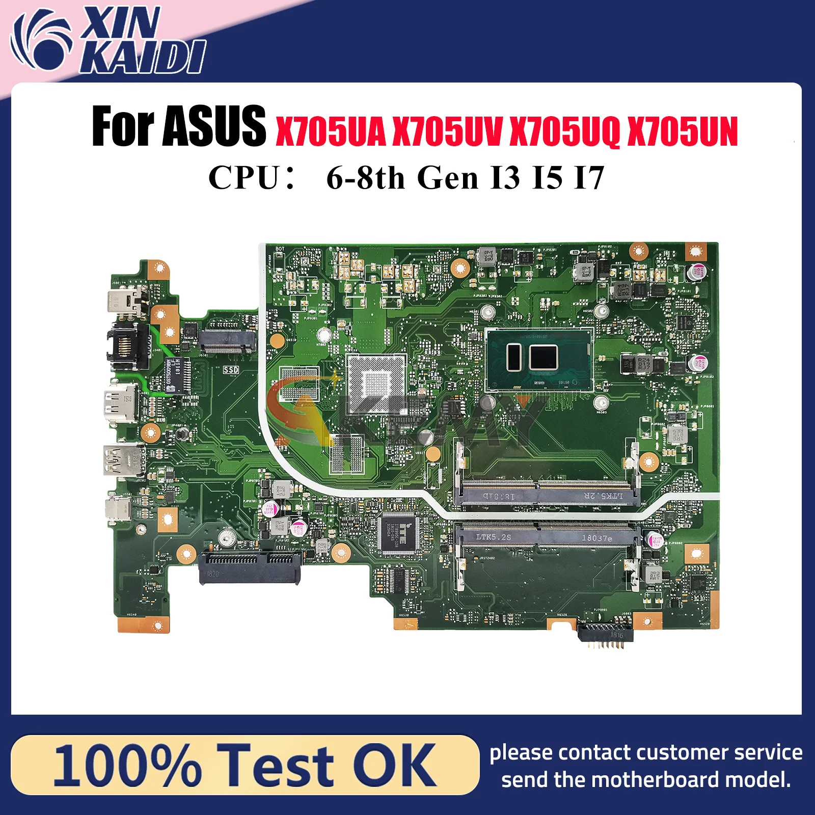 Placa base para ordenador portátil X705UA para ASUS VivoBook X705UF X705UNR X705UV X705UN X705UB X705U X705UQ X705UBP con CPU I3 I5 I7