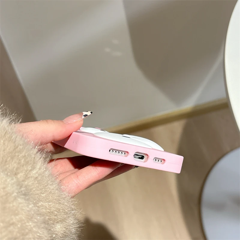 Funda de silicona de conejo rosa de dibujos animados para IPhone 16, 15, 14, 13, Pro Max Plus, 16Pro, 15Pro, IPhone16, ProMax, bonita funda de teléfono Kawaii con animales - imagen 4