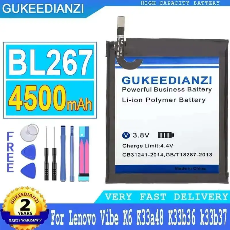 Batería de teléfono móvil duradera de 4500mAh para Lenovo Vibe K6 K33a48 K33b36 k33b37 no para K33A42 BL267