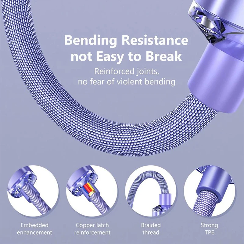 Cable USB tipo C trenzado de nailon 6A, Cable de datos USB C de carga súper rápida de 120W para Xiaomi Redmi Samsung Huawei Honor - imagen 2