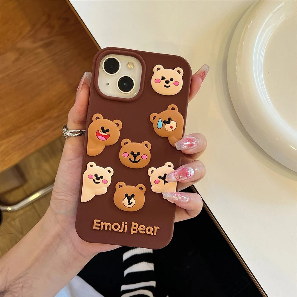 Funda de teléfono de silicona con animales de dibujos animados de oso bonito para IPhone 12 13 14 15 16 Pro Max 14 15 Plus 15pro 11 funda suave y encantadora a prueba de golpes - imagen 5