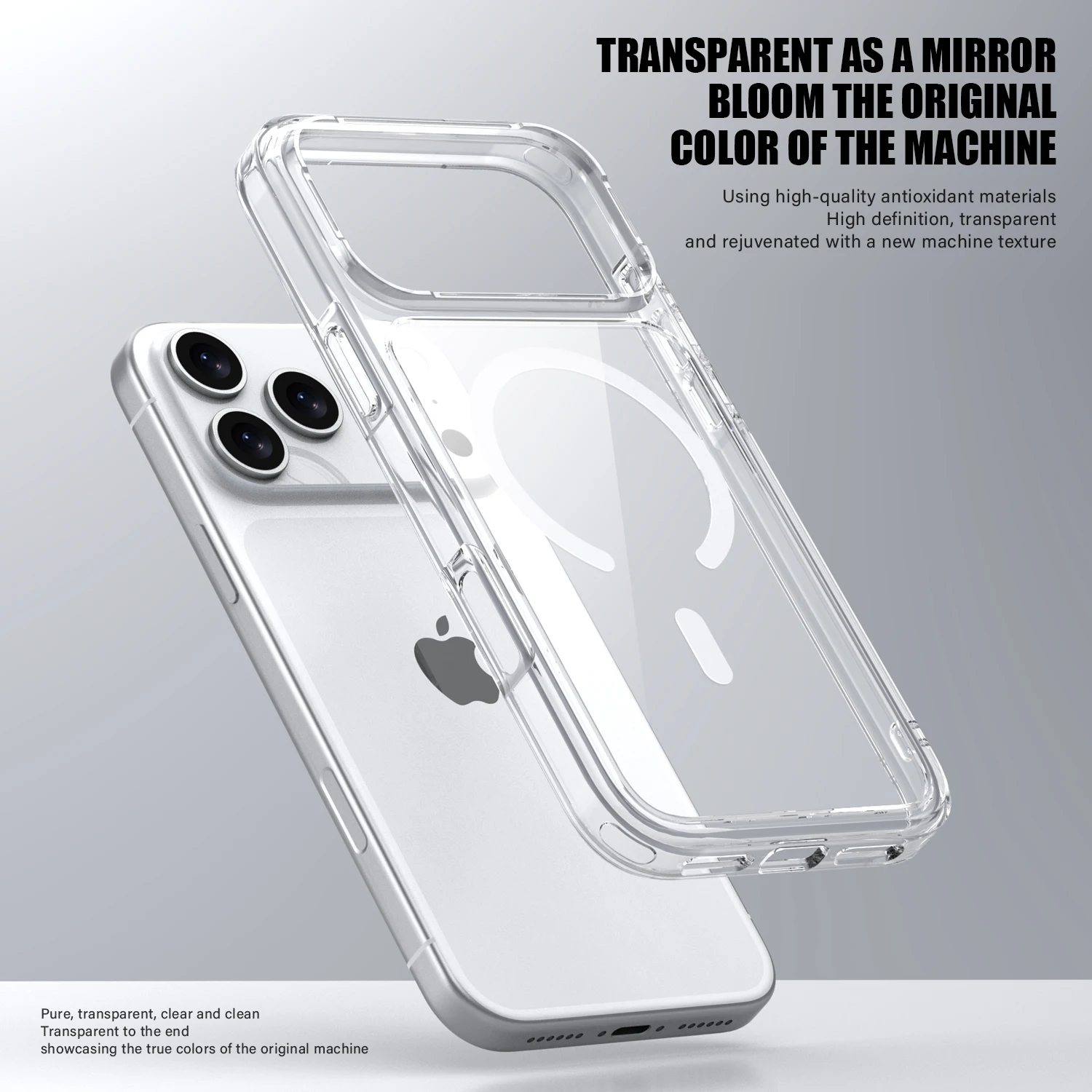 Funda de teléfono de lujo para Magsafe, transparente, a prueba de golpes, para iPhone 17 Pro Max 17 Air Clear Hybrid TPU + PC, funda protectora trasera dura - imagen 4