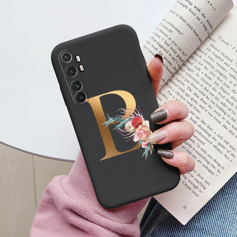 Funda con letras para Xiaomi Mi Note 10 Lite, cubierta trasera Retro con flores, rosa, negro, suave, funda con iniciales de TPU para Xiaomi Note 10 Lite Coque - imagen 4