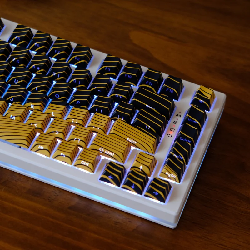 Teclas onduladas doradas y negras retroiluminadas de 136 teclas, perfil de cereza, teclas de transmisión de luz lateral de doble disparo para teclado MX 61 75 87 108 - imagen 5