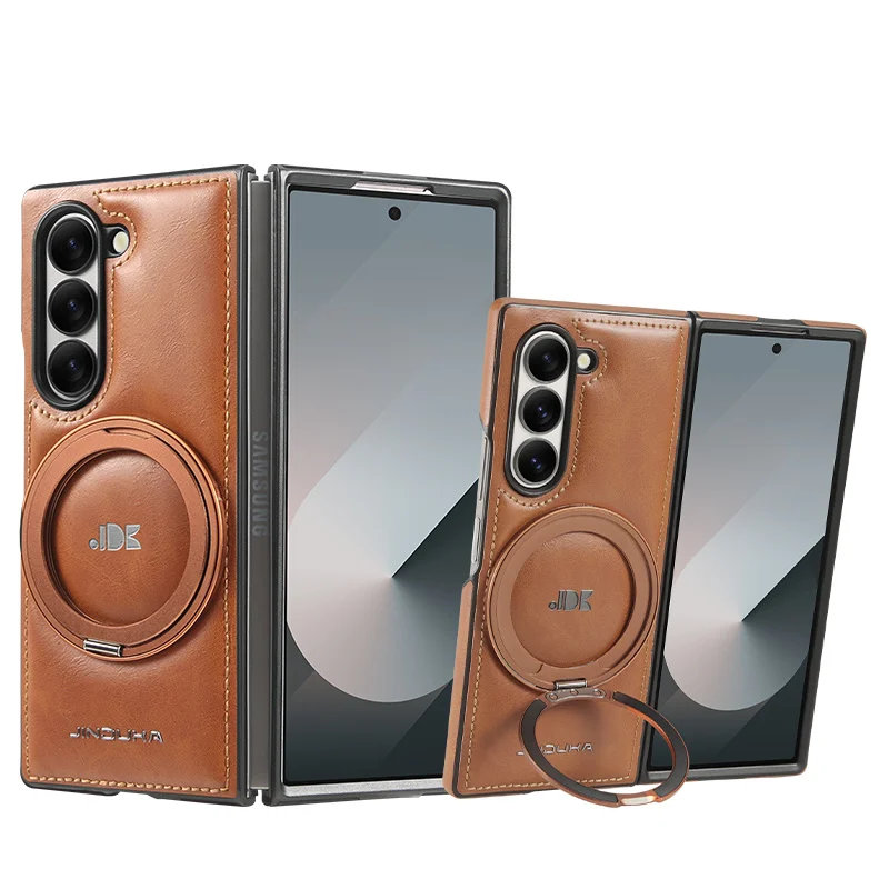 Magnético 360 ° Funda de teléfono de cuero con anillo de soporte de Metal giratorio para Samsung Galaxy Z Fold 6 5 4 3 5G para Magsafe cubierta a prueba de golpes - imagen 2
