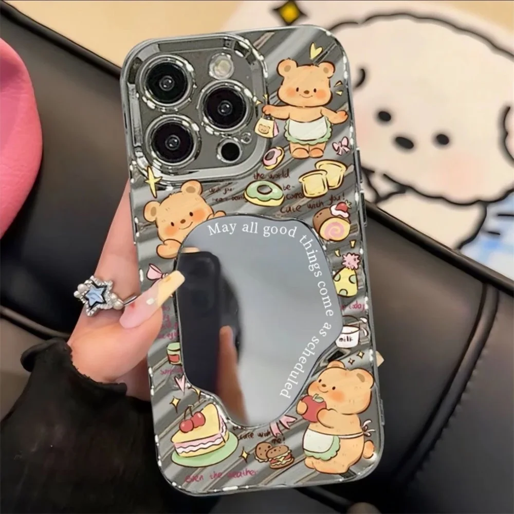 Funda de teléfono con espejo de maquillaje de lujo para iPhone 16 11 13 15 Pro Max 14 12 16promax 15promax 14promax Funda suave a prueba de golpes - imagen 4
