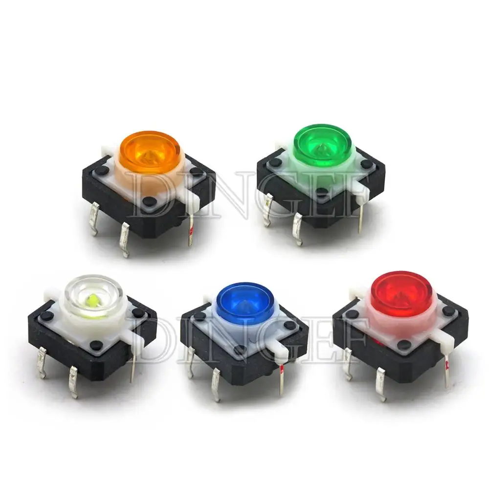5 uds 12X12X7,3mm interruptor de botón táctil momentáneo LED 5 colores 12*12*7,3mm 12*12*7,3 rojo verde azul amarillo blanco