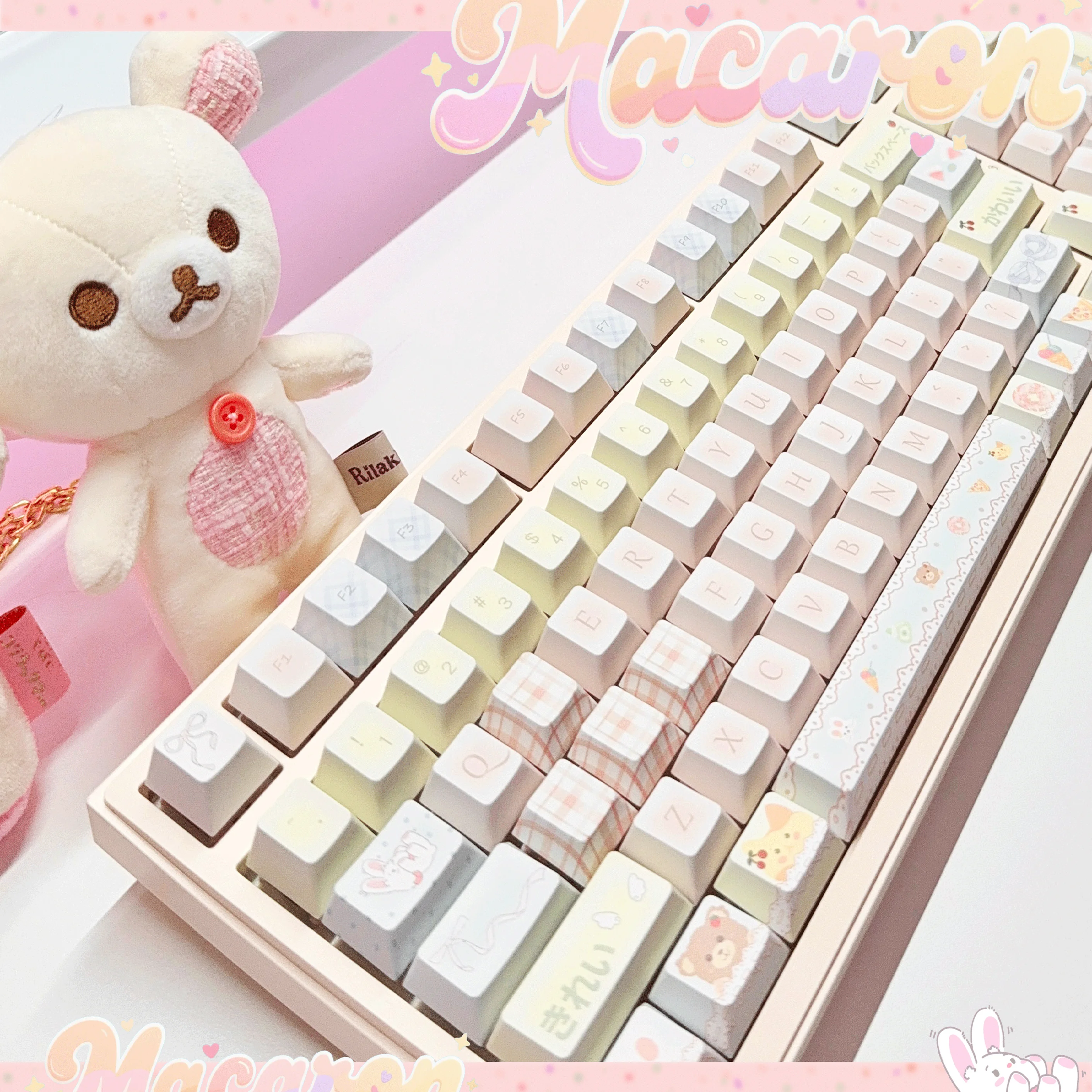 Juego de teclas con tema de macarrón, perfil de cereza PBT, 123 teclas, teclas originales personalizadas hechas a mano para teclado mecánico, accesorios de regalo - imagen 4