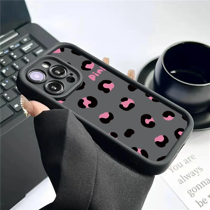 Funda rosa y bonita con estampado de leopardo para iPhone 11 12 13 14 15 16PRO MAX PLUS cobertura completa de lentes prevención de caídas funda de teléfono tpu - imagen 3
