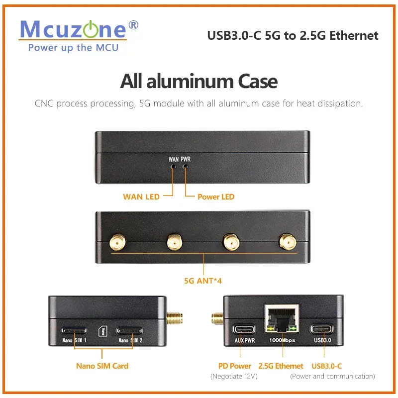 (Modelo:MR5211C)USB3.0-C M.2 5G a 2.5G Ethernet(RJ45), caja CNC, versión mejorada MR5210C compatible con RM521F,RM520N,RM510Q,RM500Q - imagen 5