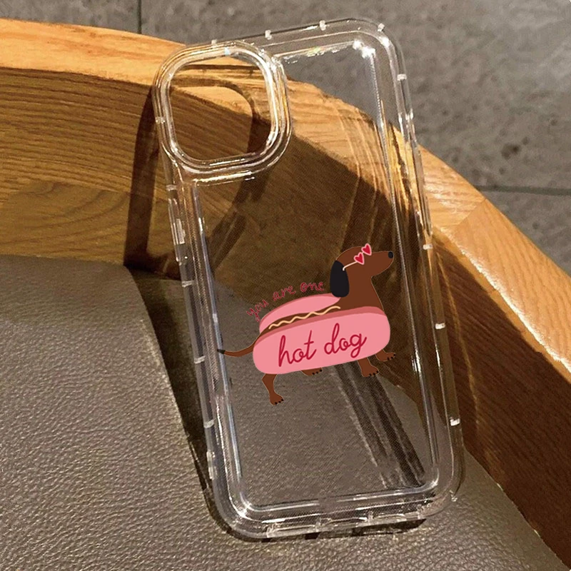 Adorable funda de teléfono transparente con temática de perro salchicha para iPhone 17 16 15 14 13 12 11 17 Pro Max X XS XR 7 8 Plus 16e funda suave a prueba de golpes