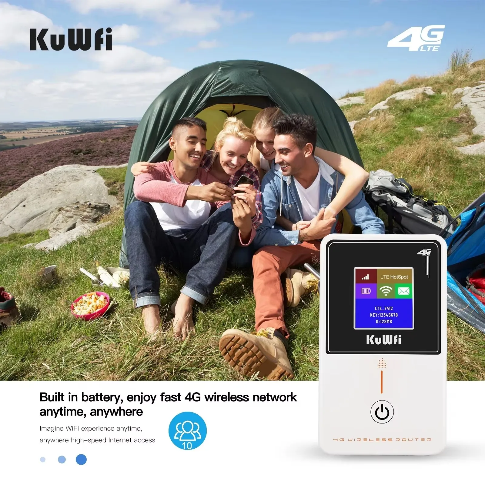 KuWFi 4G LTE Router Wifi de bolsillo 150Mbps enrutador inalámbrico portátil módem de punto de acceso con ranura para tarjeta SIM compatible con Firewall WPS 2100mAh - imagen 3