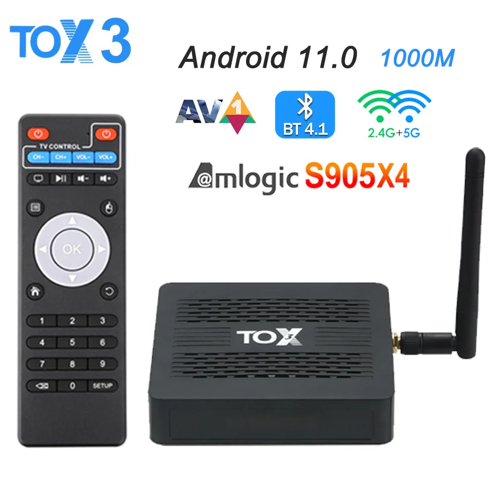 TOX3 Android 11 TV Box Amlogic S905X4 2,4G 5G Wifi Dual BT4.1 4K USB3.0 4GB 32GB 1000M Set Top Box reproductor multimedia PK TOX1