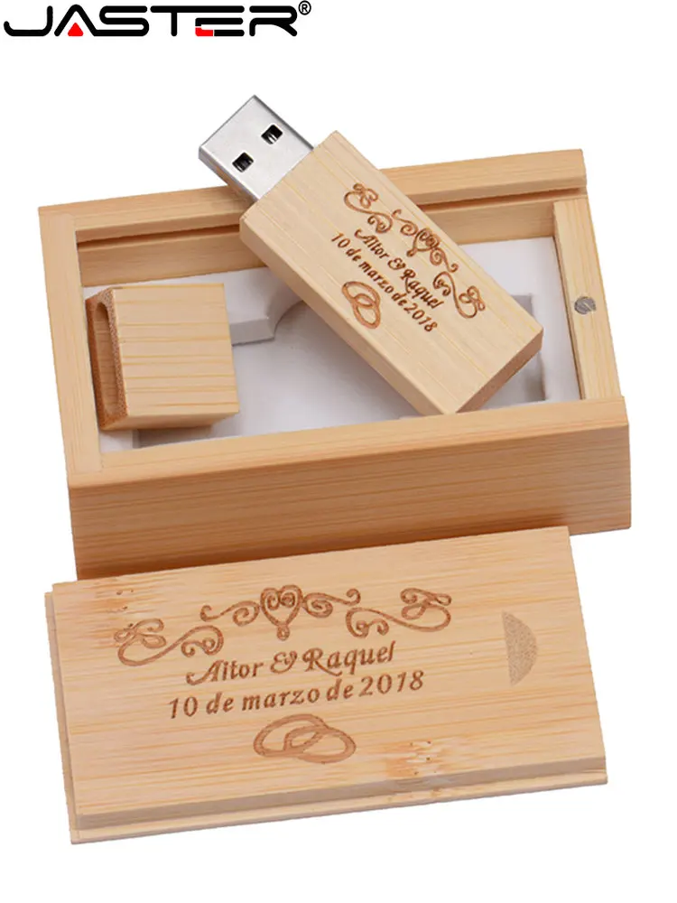 JASTER-Unidad Flash USB 2,0 de madera, pendrive personalizado de 128GB, 64GB con caja de memoria, 32GB, disco U carbonizado de 16GB, 10 piezas - imagen 5