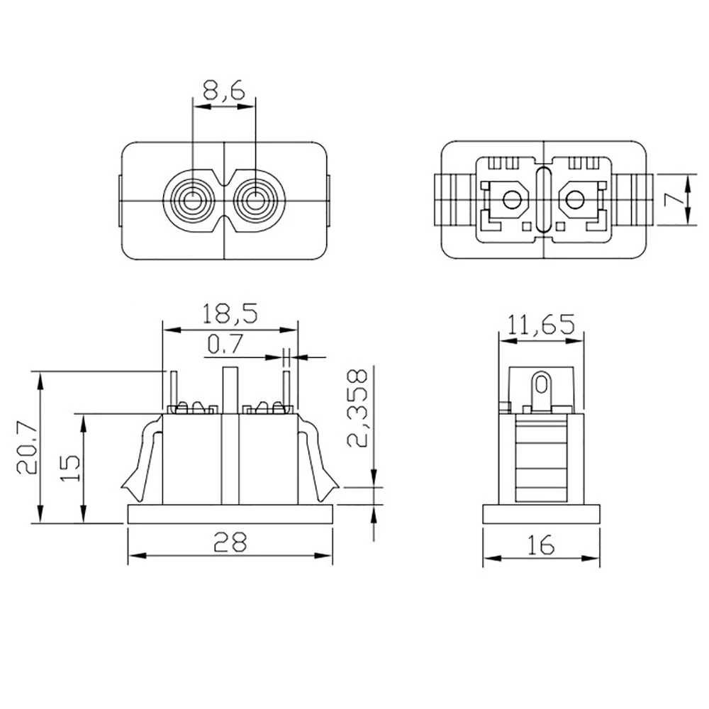 2 unids/lote alta calidad AC 250V 2.5A Iec320 C8 macho 2 pines conector de toma de entrada de alimentación 2,7x1,5x2,1 cm - imagen 3