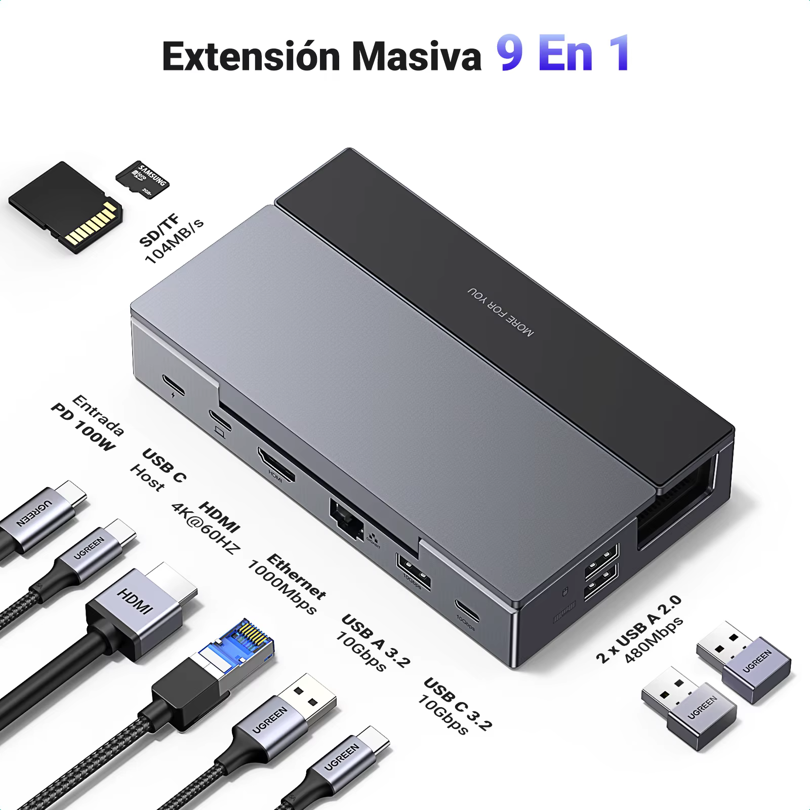 UGREEN Dock USB C 4K 60Hz PD 100W RJ45 para Steam Deck ROG Ally iPhone - imagen 5