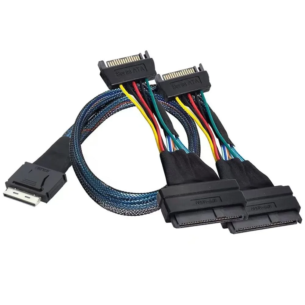 OCuLink PCIe PCI-Express SFF-8611 8X 8 carriles a Dual SFF-8639 U.2 4X SSD con Cable activo de datos de alimentación macho SATA de 15P - imagen 3