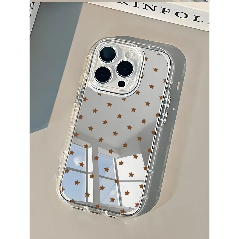 Funda de teléfono con espejo de estrellas ins para iPhone AIR 11 12 13 14 15 16 17Pro Max Plus anillo de lente anticaída