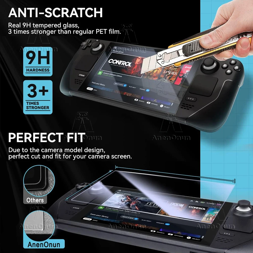 Steam Deck/Steam Deck Oled Protector de pantalla de vidrio templado Dureza 9H Inastillable Antiarañazos 2.5D Arc Edge HD Sin burbujas - imagen 3