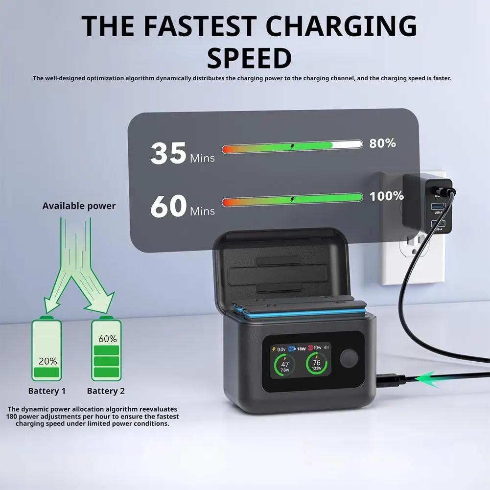 Hub de carga rápida inteligente de 27W con pantalla LED para Insta 360 X5, caja de carga rápida, estuche de almacenamiento para cargador de batería de carga de doble ranura - imagen 5