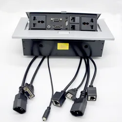 Enchufe de escritorio tipo oculto, conector de alimentación emergente de mesa con VGA, USB 3,5, Audio, Panel de aluminio, caja de conexión gratuita, conferencia de oficina