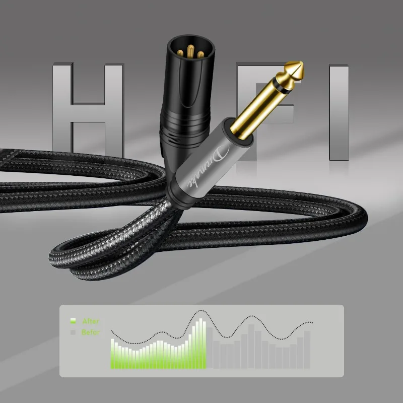 Cable de Audio para micrófono macho, 1/4 "TS Mono a XLR, desequilibrado, doble blindaje, sin ruido, para amplificador de micrófono - imagen 3