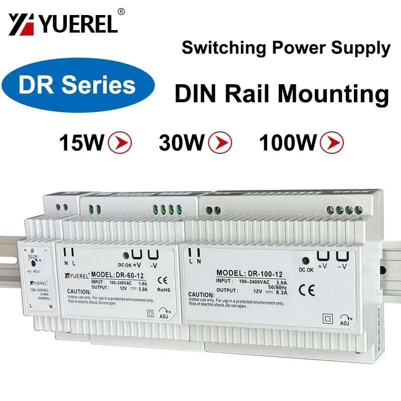 Fuente de alimentación conmutada serie DR 15W 60W 100W 5V12V15V24V Transformador de montaje en carril DIN