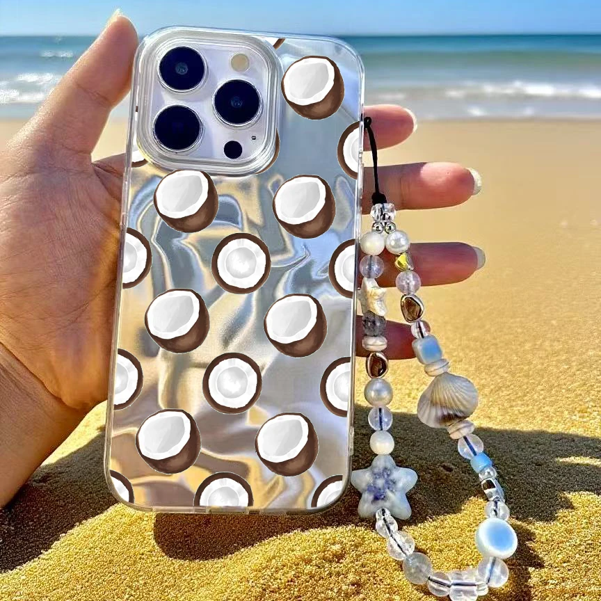 Funda con cadena de playa de concha de coco para VIVO Y39 Y78 Y56 V29 Lite V30E V40 V30 Pro 5G Y17 Y12 Y15 Y22 Y22S V25E 4G Y20 Y20i Y20s Y11