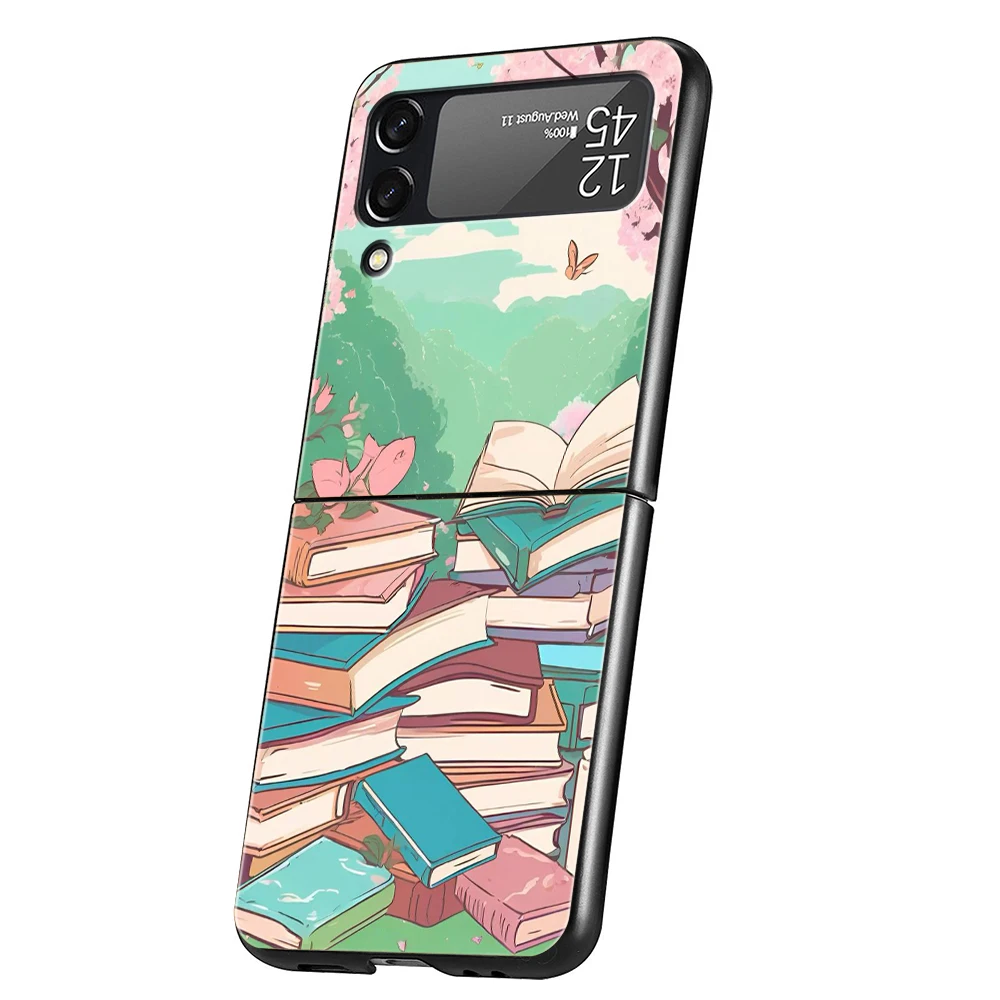 Funda de teléfono con gusanos de libro divertido para Samsung Galaxy Z Flip 3 4 5 6 7 PC plegable negro duro para Samsung Z Flip3 Flip4 Flip5 - imagen 2