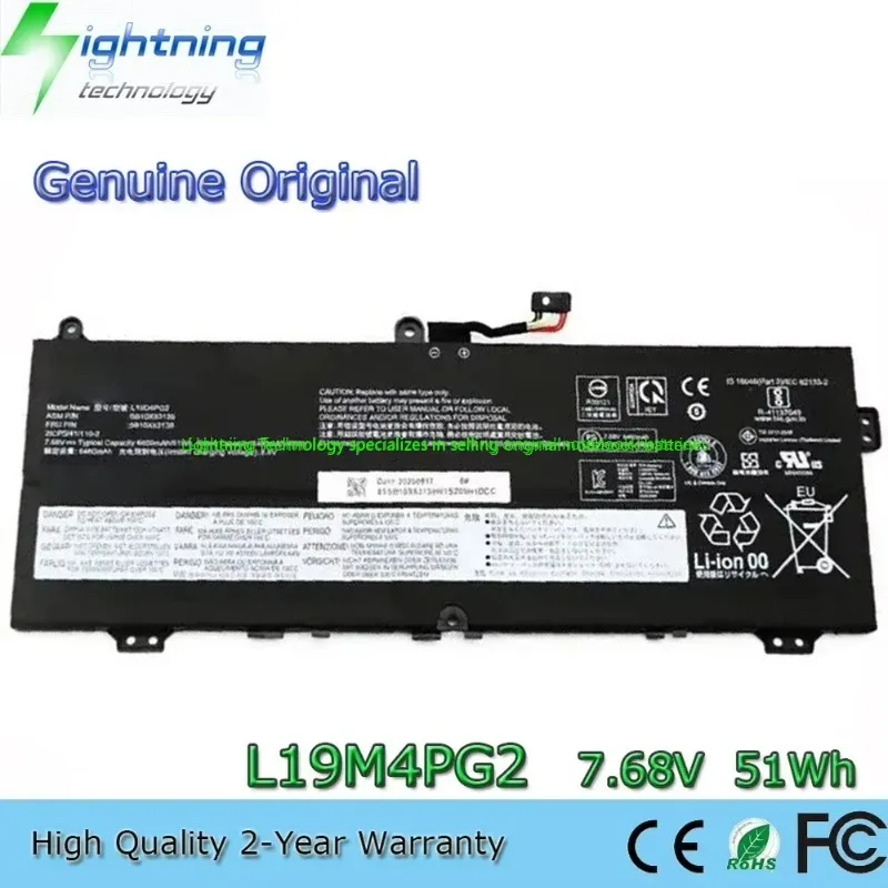 Batería genuina para portátil L19M4PG2 de 2025 años, 7,68 V, 51Wh, para Lenovo Ideapad Chromebook Flex 5 CB-13IML05 L19D4PG2 L19L4PG2