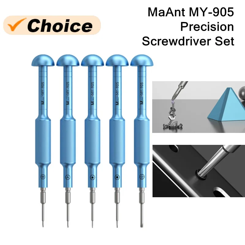 MaAnt MY-905 S2 Juego de destornilladores de acero de aleación para mantenimiento de teléfonos móviles Kit de destornillador de perno magnético de desmontaje de cabeza adicional