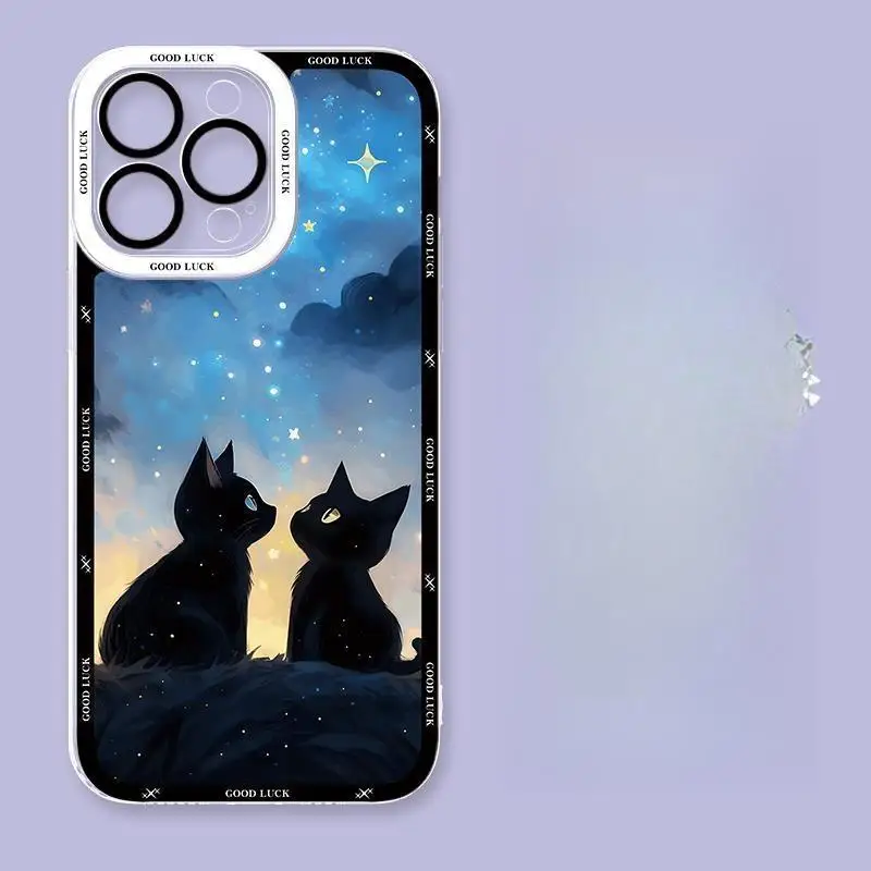 Funda de gato negro de noche estrellada para Samsung Galaxy A55 A54 A35 A14 A23 A24 A34 S24 Ultra S22 S23 Plus S20 S21 FE A52 A53 A32 - imagen 4