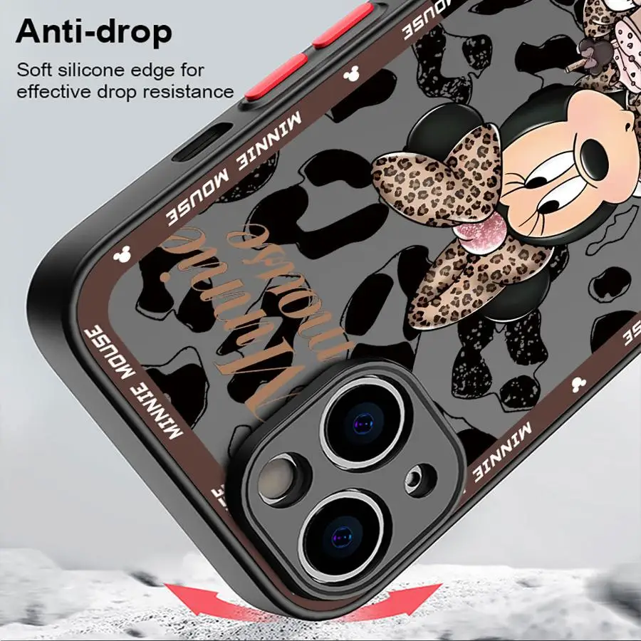 Funda de teléfono Disney Leopard Mickey Minnie para Apple iPhone 15 16 Pro XS Max 13 14 Plus XR SE 7 8 12 11 Pro plus mate - imagen 5