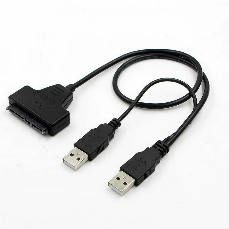 Cable adaptador USB 2,0 a SATA 7 + 15 pines 22 pines para unidad de disco duro HDD de 2,5 pulgadas Dual USB 2,0 a SATA 22 pines