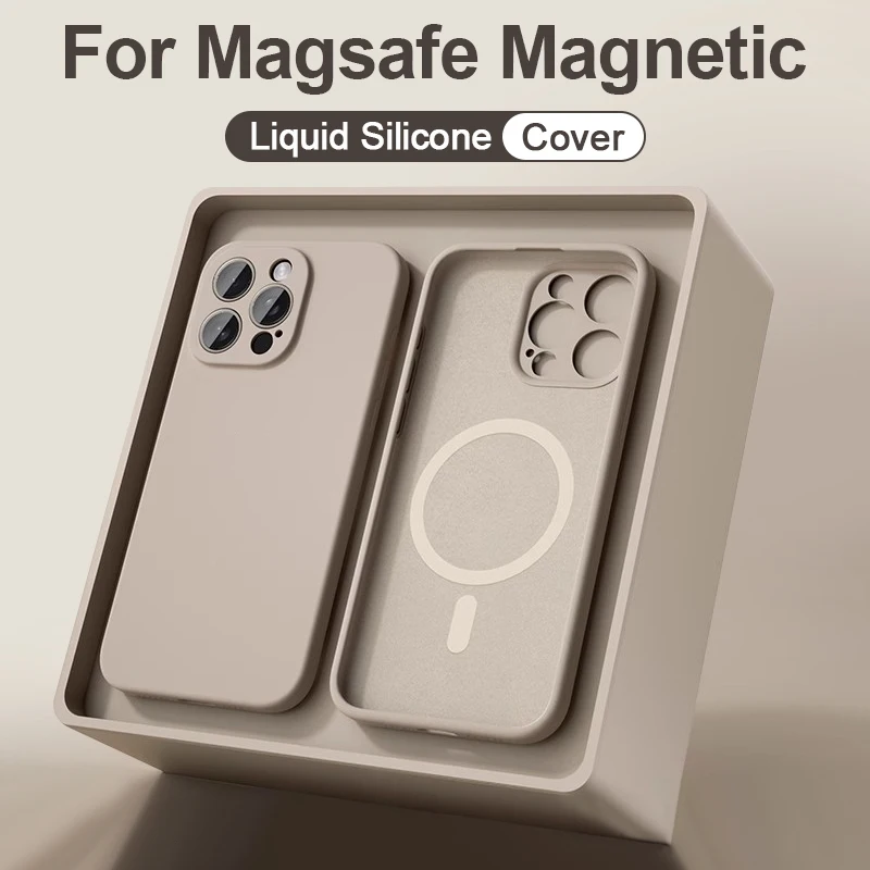 Funda magnética de silicona líquida de lujo para iPhone 11, 13, 12, 14, 15 Pro Max Plus, Magsafe, accesorios de cubierta de carga inalámbrica