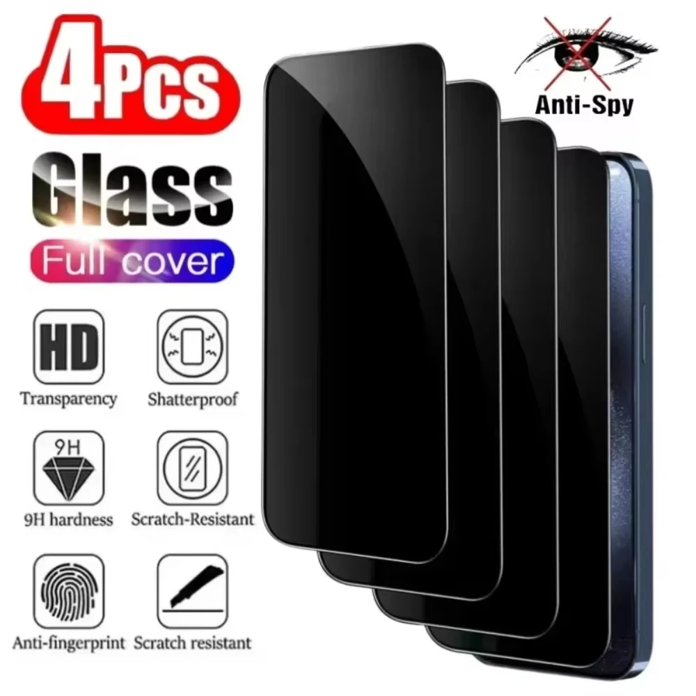 4 Uds Protector de pantalla de privacidad para iPhone 13 15 17 16 11 12 14 Pro Max Mini Plus vidrio templado antiespía para iPhone 16e Air SE XR