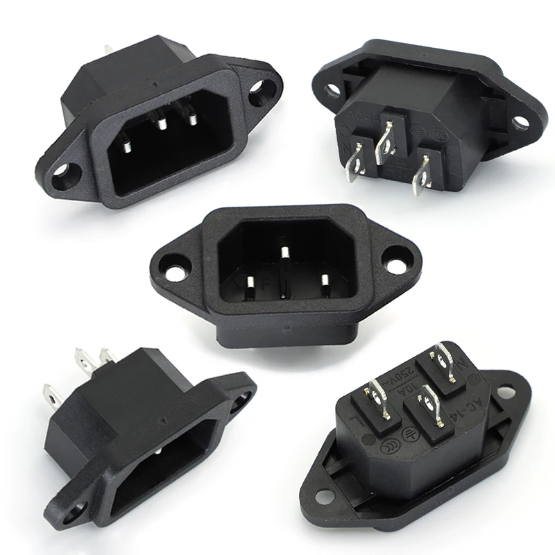 5 uds 3P IEC 320 C14 enchufe macho Panel de entrada de alimentación conectores AC 250V 10A de alta calidad