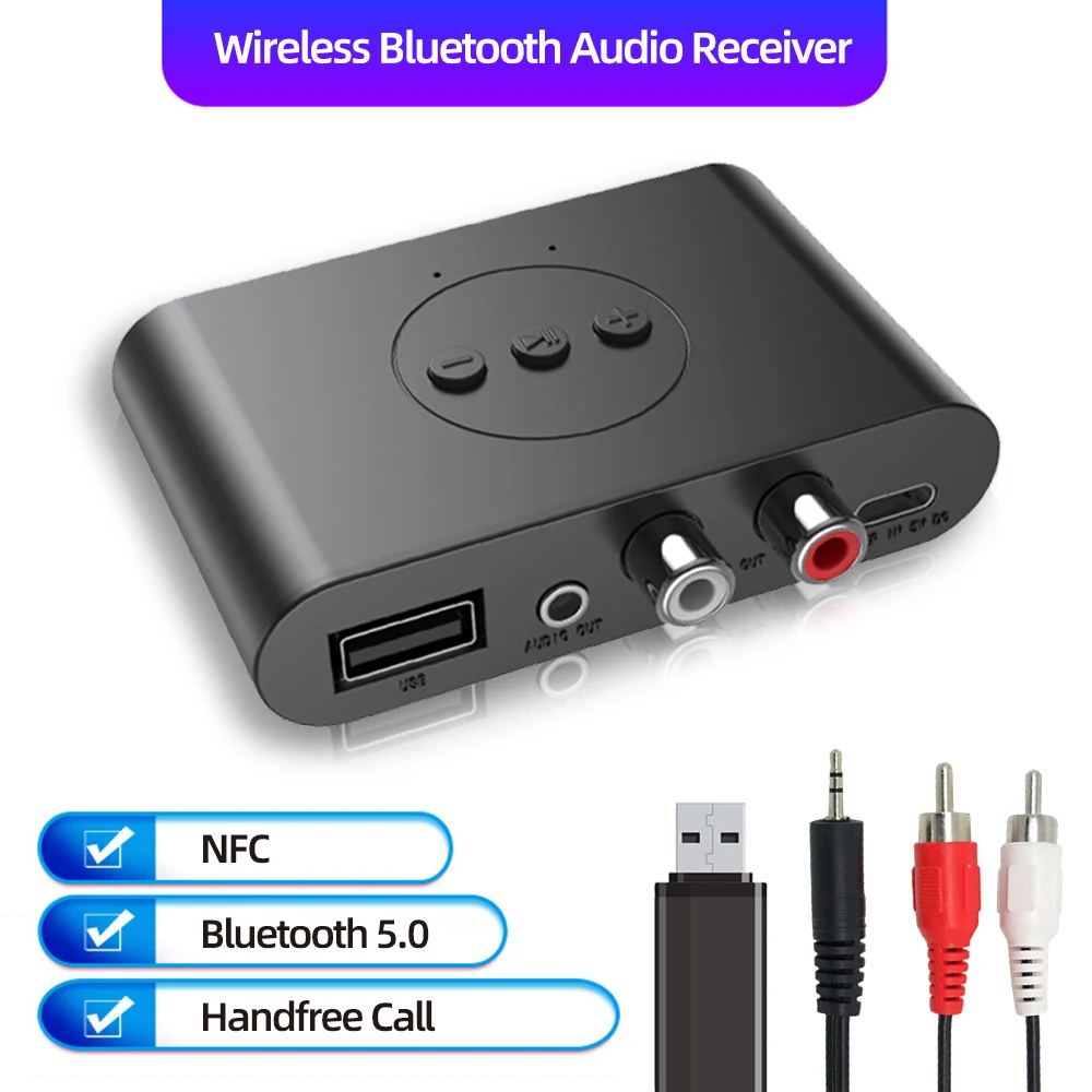 Receptor de Audio Bluetooth 5,0, disco U, NFC, RCA, conector auxiliar de 3,5mm, adaptador inalámbrico de música estéreo, Audio con micrófono para amplificador MP3 de coche - imagen 2
