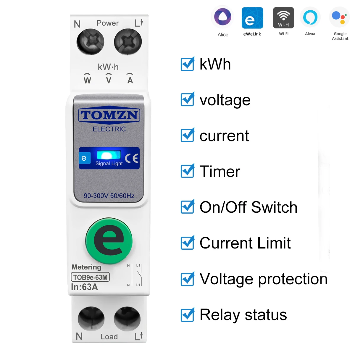 TOMZN ewelink 1P + N 63A 110V 220V WIFI interruptor inteligente medidor de energía Kwh medición disyuntor temporizador relé para hogar inteligente - imagen 3