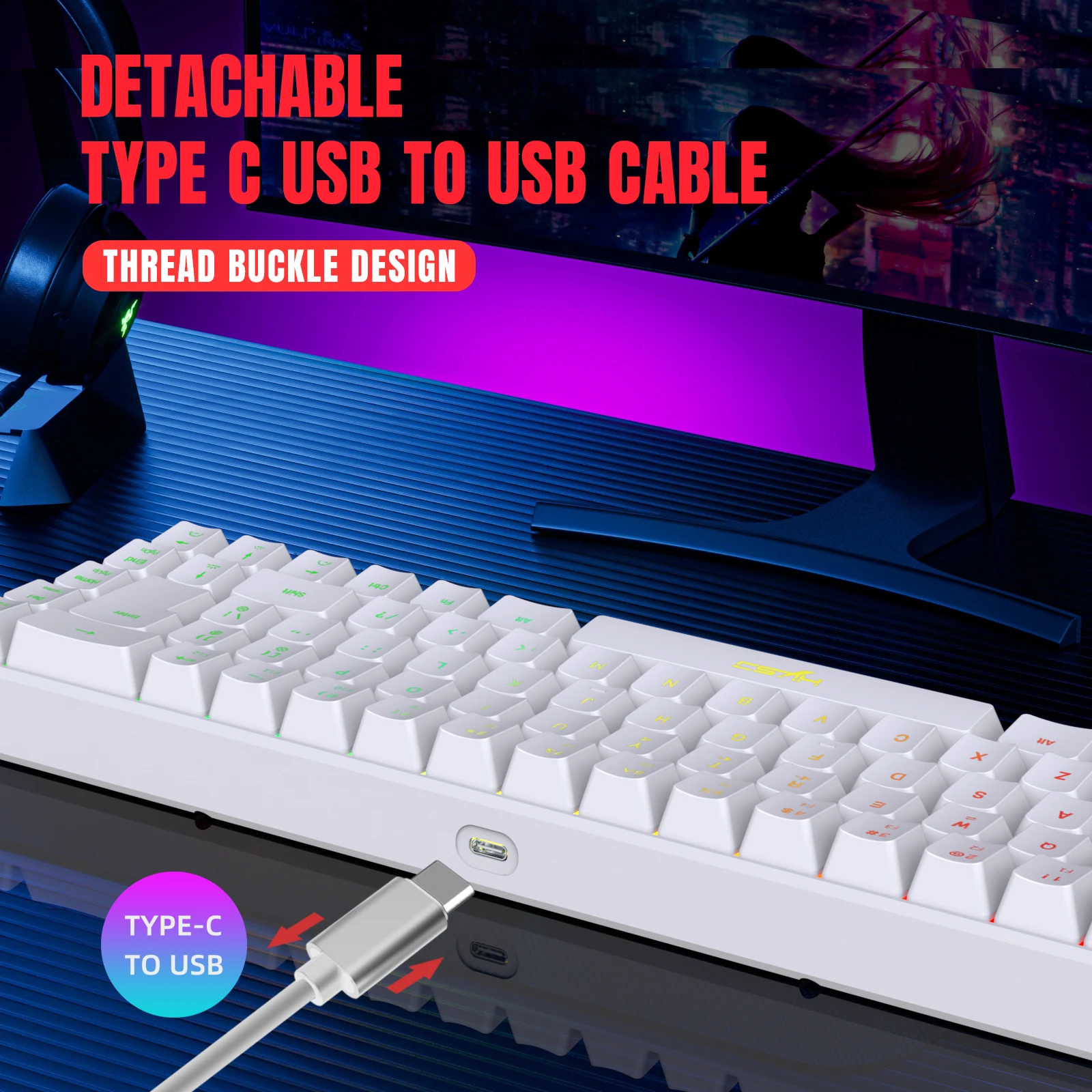 Teclado para juegos de 68 teclas, teclado portátil con cable USB y retroiluminación de 20 RGB para ordenadores portátiles con Windows - imagen 3