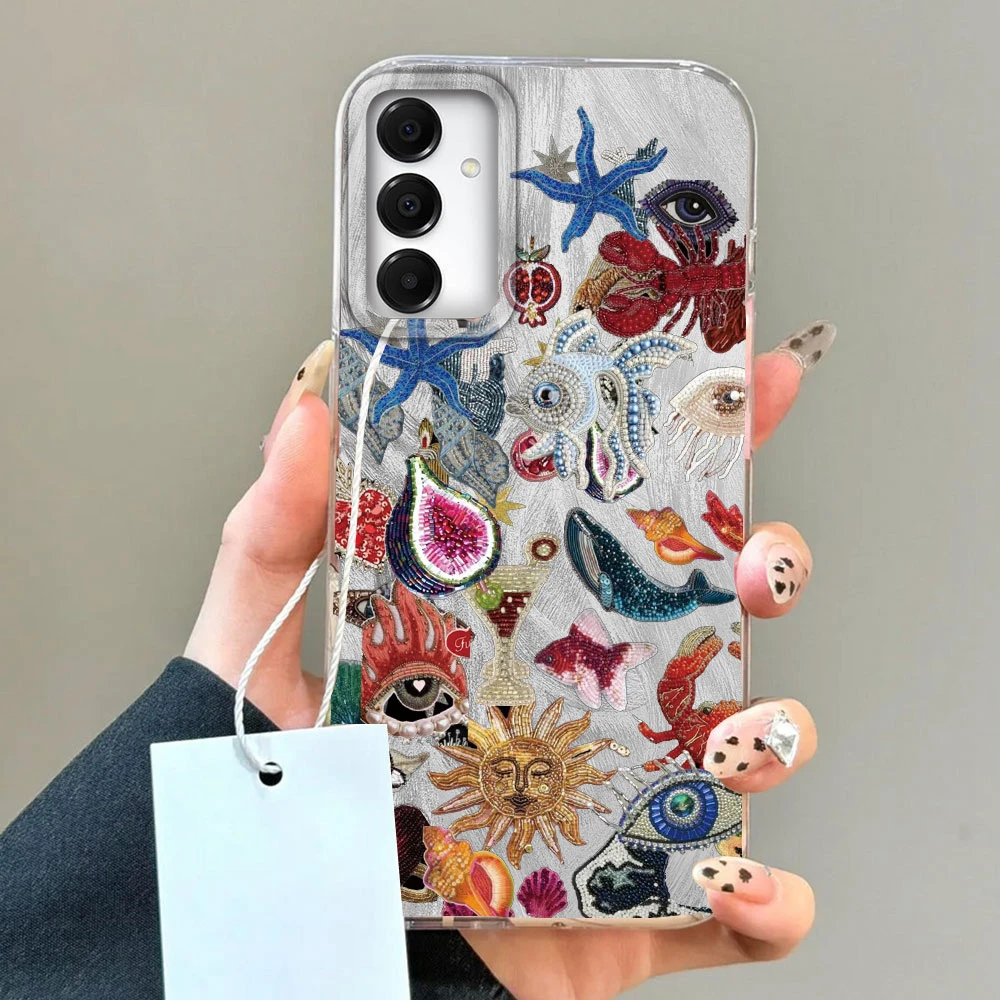 Funda de teléfono con textura de plumas y cara de sol de planeta, funda para Samsung Galaxy A55 A56 A36 A26 A16 A53 A06 A14 A24 A34 A54 A15 A25 - imagen 4