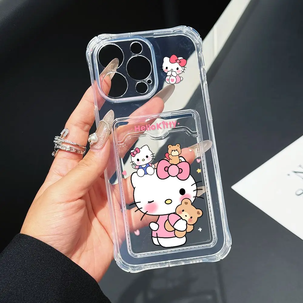Funda con tarjetero de gato de dibujos animados Hellos Kittys para vivo Y17s Y02s Y35 Y02 Y21 Y15s Y15a Y21a Y20 Y91C Y91 4G 5G cubierta transparente anticaída - imagen 5