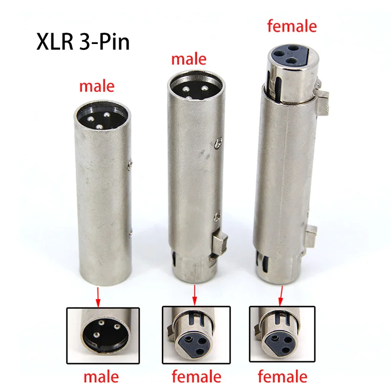 Adaptador de micrófono y altavoz de Audio XLR de 3 pines, conectores hembra a hembra, hembra a macho, macho a macho
