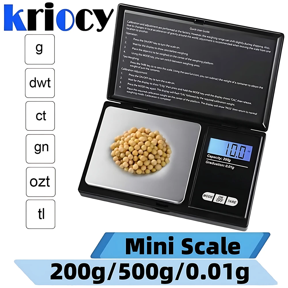 Báscula Digital de alta precisión para cocina, balanza electrónica de bolsillo para joyería, 200g, 500g x 0,01g