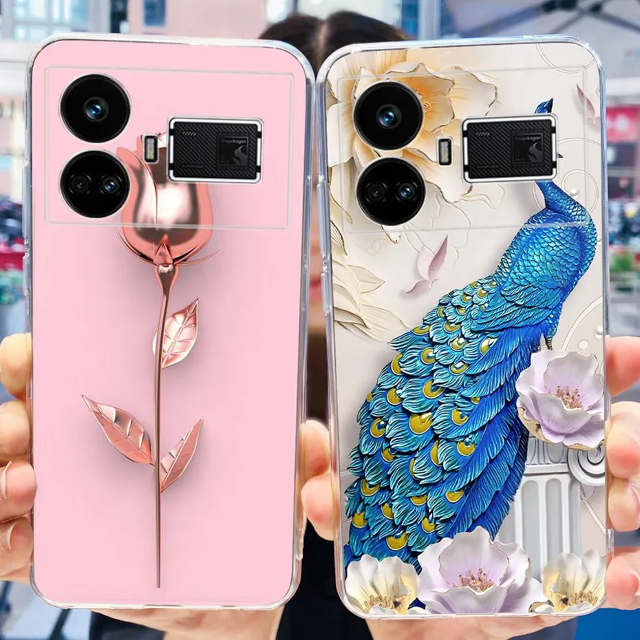 Funda de silicona blanda para Realme GT5, carcasa trasera de teléfono TPU transparente pintada con Gato y flores, para Realme GT5 240W GT 5 5G - imagen 3