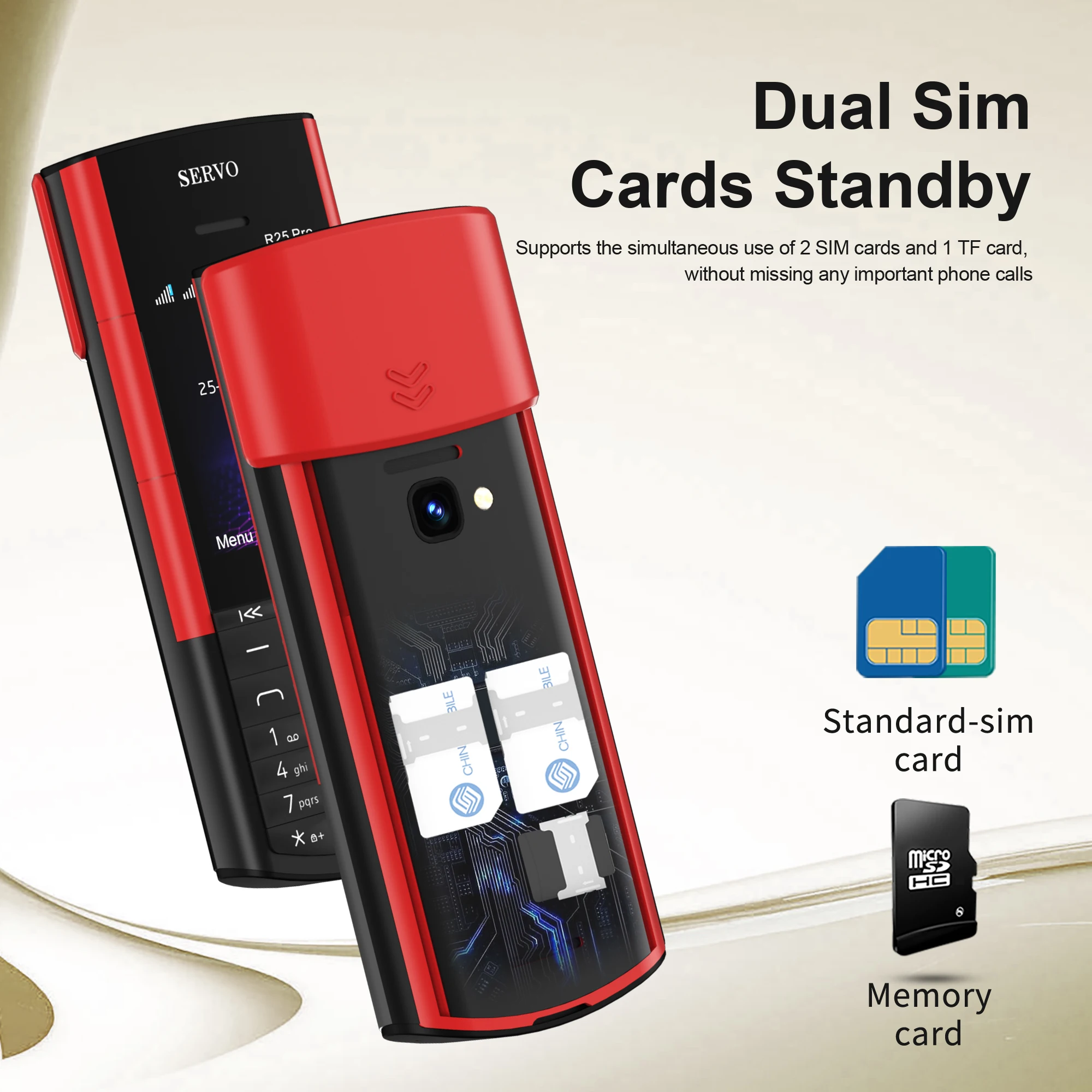 SERVO R25 PRO auriculares Bluetooth teléfono móvil tarjetas SIM duales llamada grabación velocidad Dial Radio FM 2G GSM botón de respaldo teléfonos móviles - imagen 3