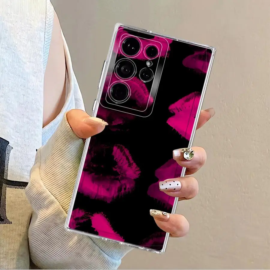Funda para Samsung Galaxy S20 S25 Ultra S10 Plus Note 10 20 Ultra S24 FE S22 S21 S23 cubierta transparente arte de labios - imagen 2