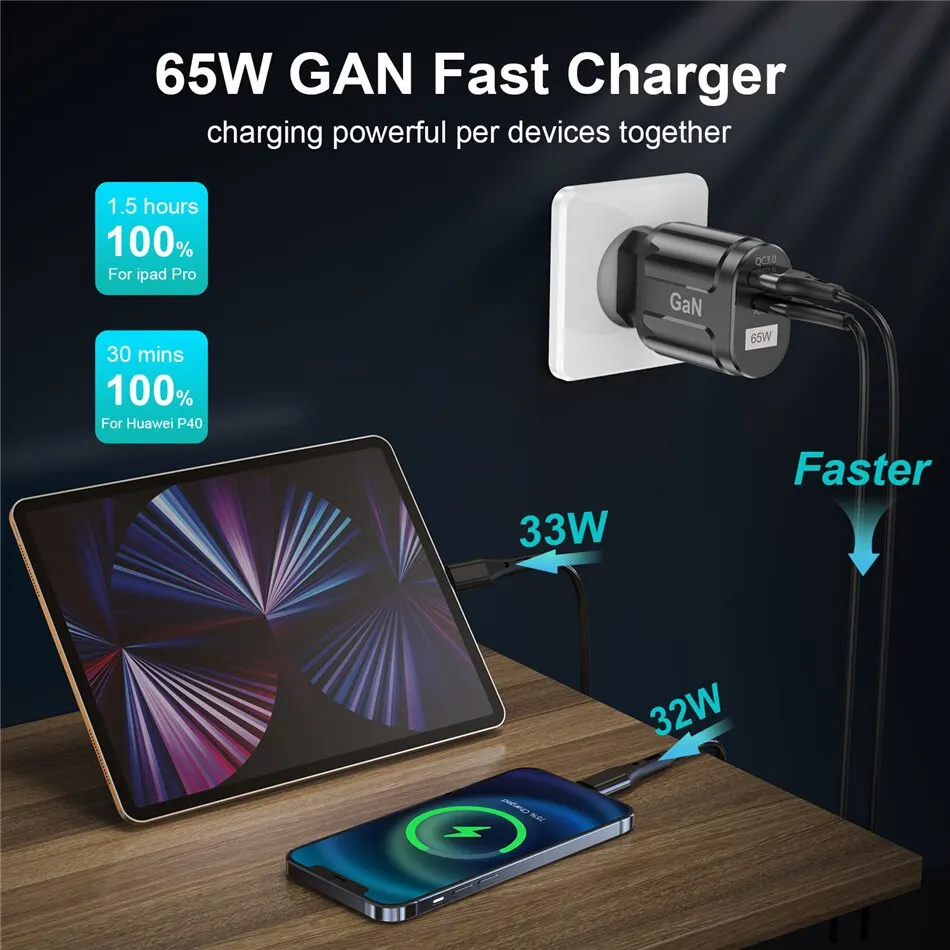 USLION 65W GaN USB C Charger Quick Charge Korea EU US Plug PD USB-C TypeC Fast USB Charger For iPhone 14 Xiaomi Samsung Macbook - imagen 5